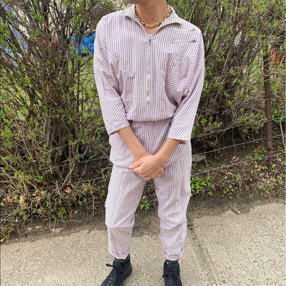 Pink stripped coveralls